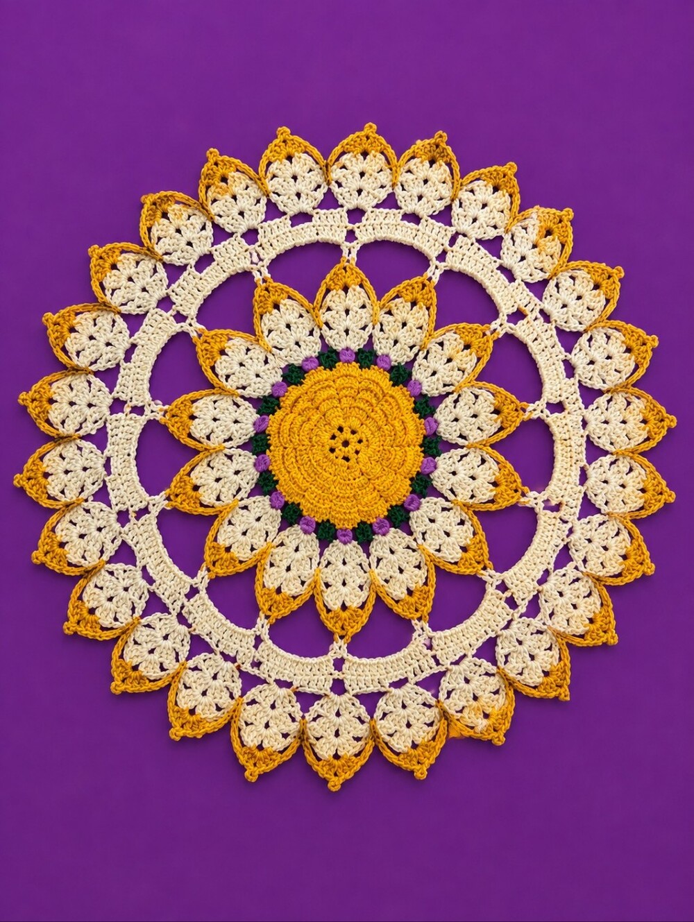 Vintage Handmade Yellow Rose Crochet Doily - Picture 1 of 5